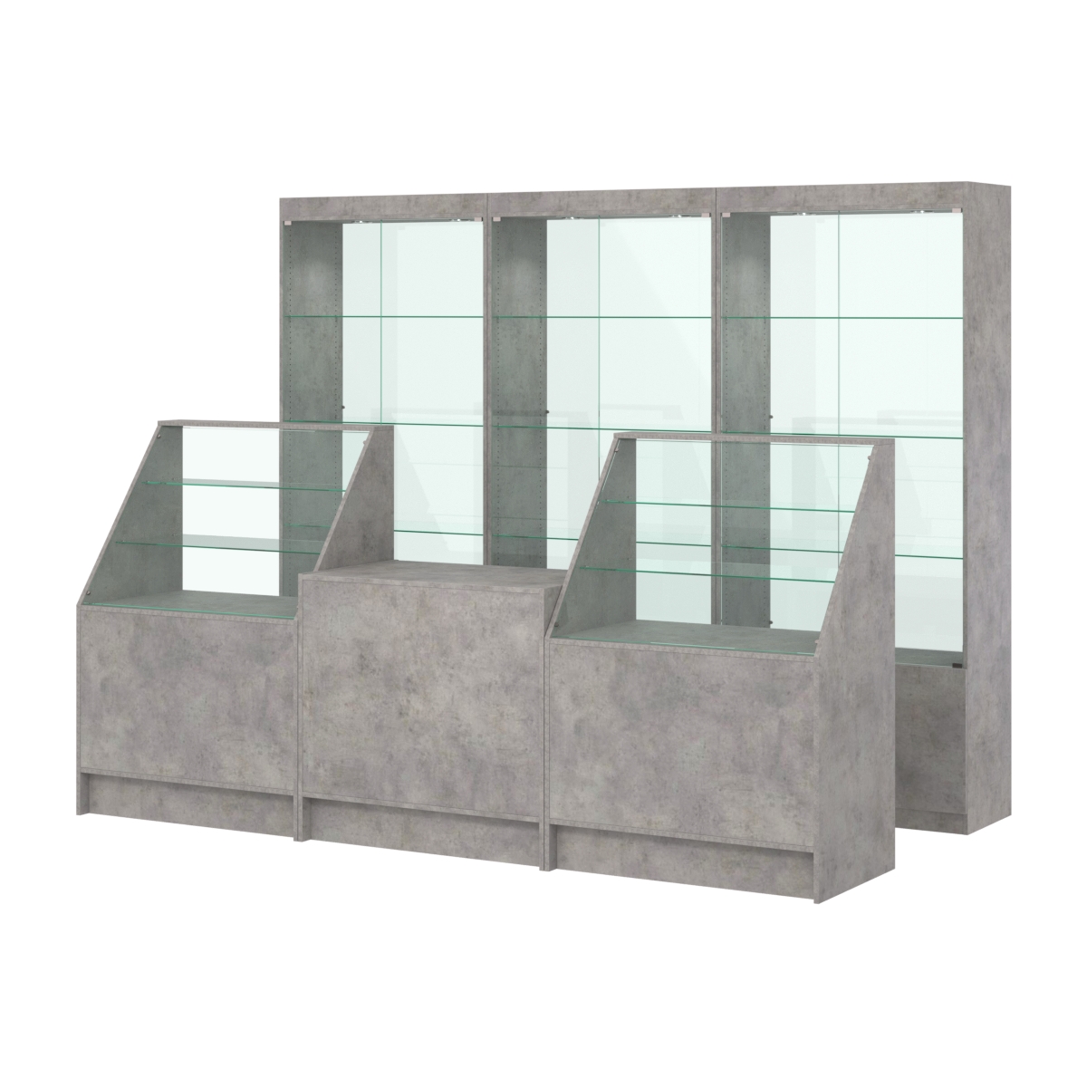 Комплект витрин ЭК-02 и прилавков ЭК-7 Бетон Чикаго светло-серый F186 ST9