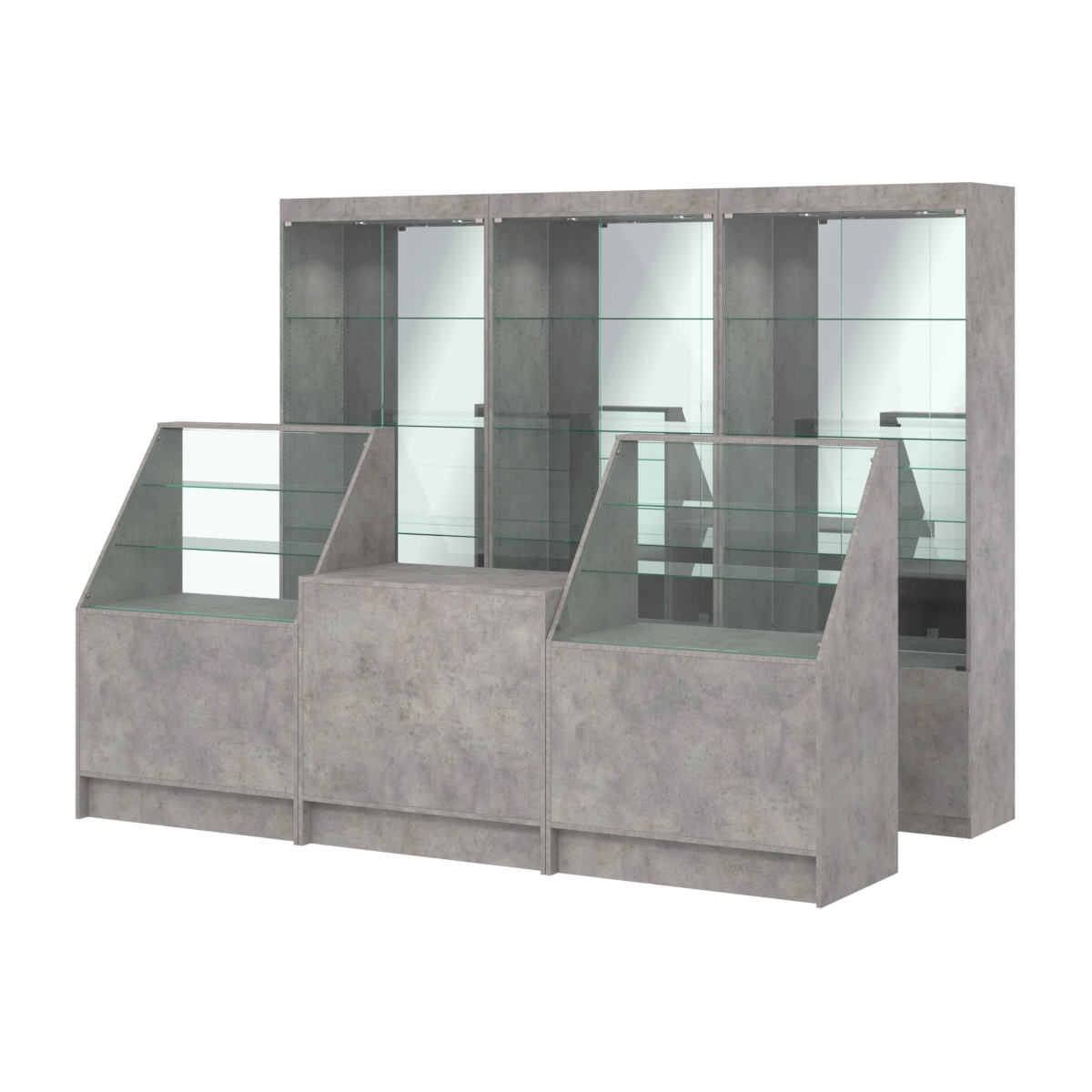 Комплект витрин ЭК-03 и прилавков ЭК-7 Бетон Чикаго светло-серый F186 ST9