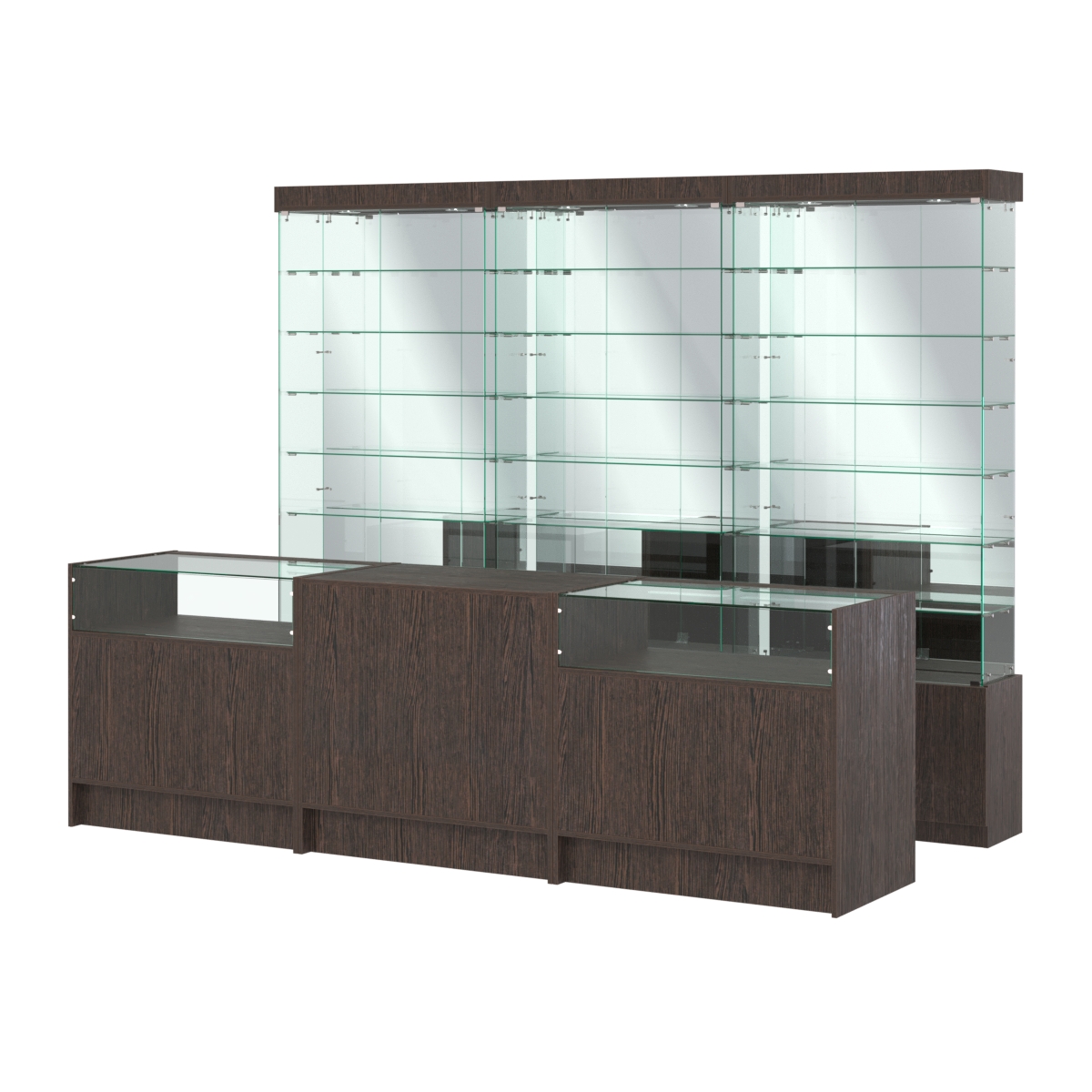 Комплект стеклянных витрин ИС-32 и прилавков ЭК-2 Дуб Венге