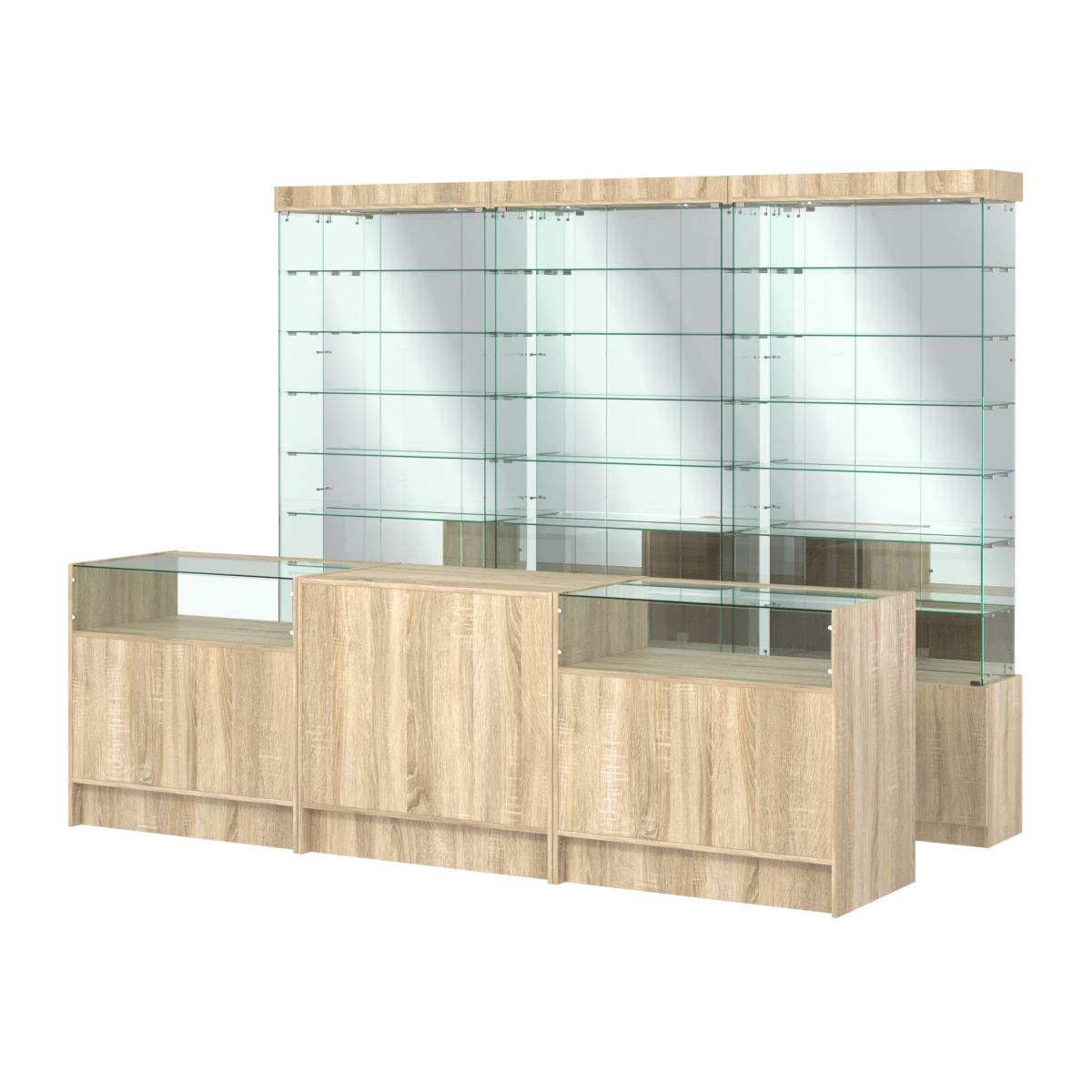 Комплект стеклянных витрин ИС-32 и прилавков ЭК-2 Дуб сонома