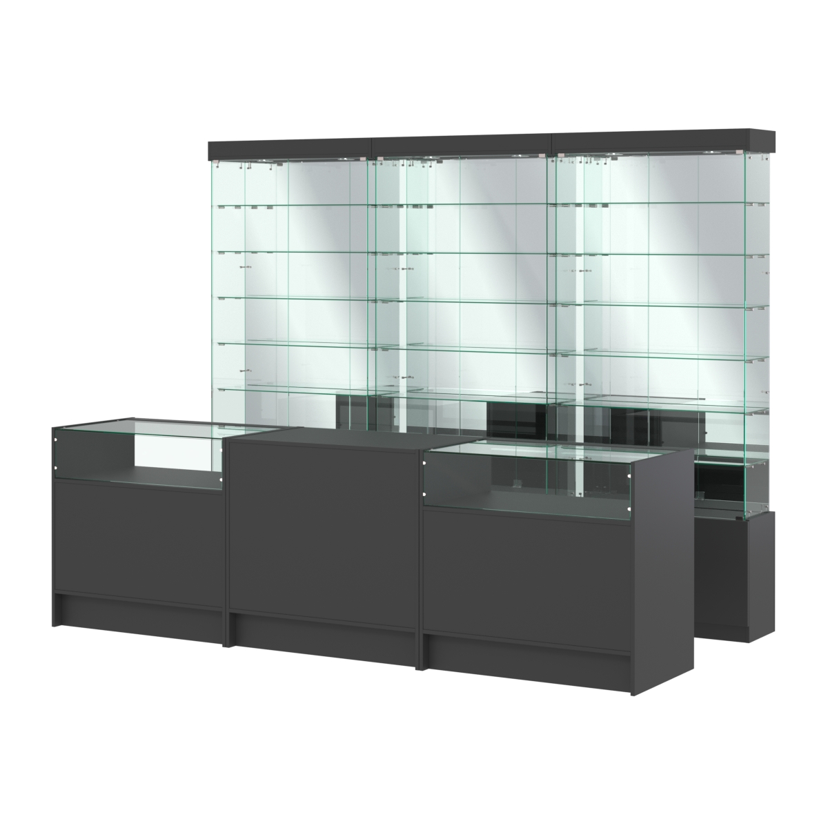 Комплект стеклянных витрин ИС-32 и прилавков ЭК-2 Черный