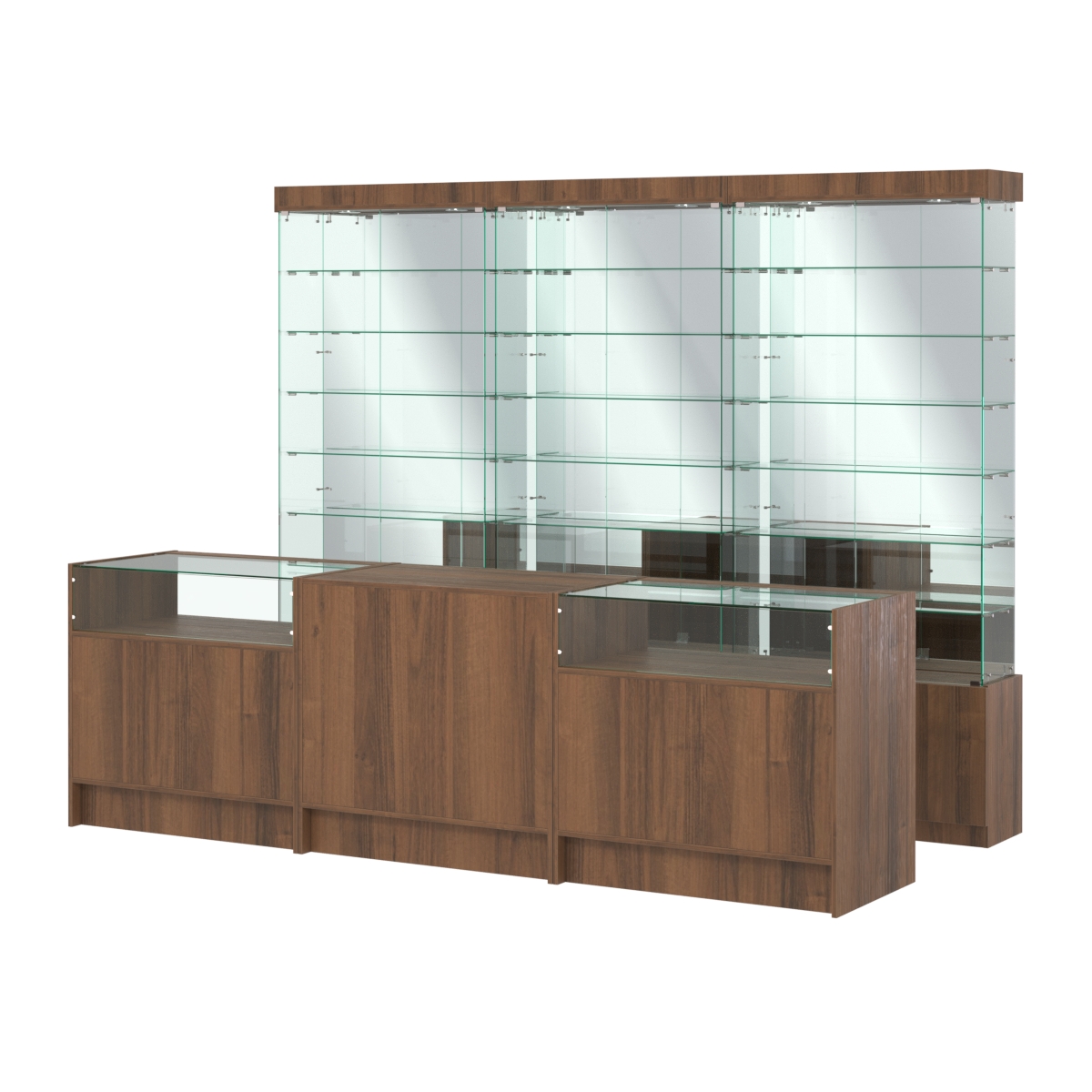 Комплект стеклянных витрин ИС-32 и прилавков ЭК-2 Орех