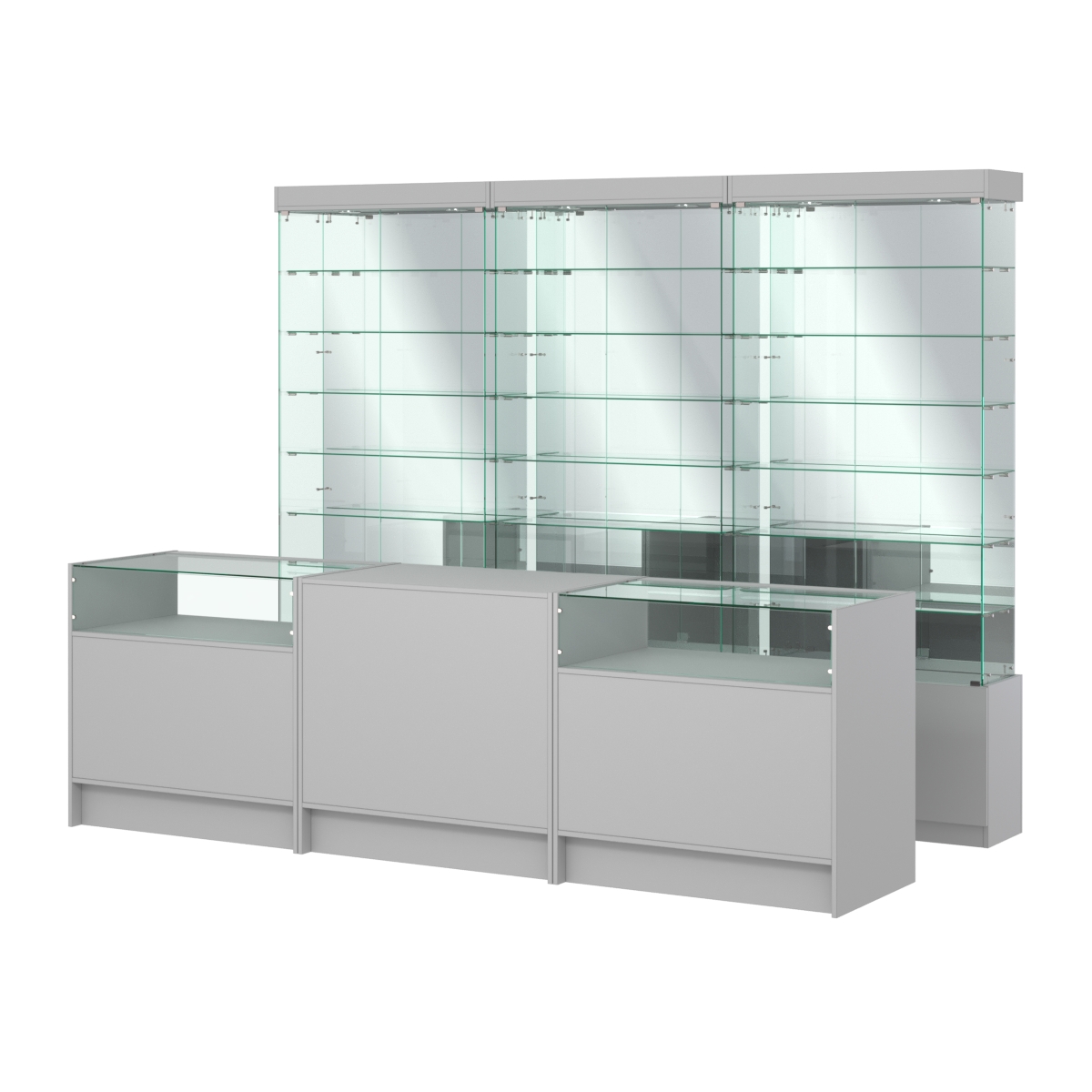 Комплект стеклянных витрин ИС-32 и прилавков ЭК-2 Серый