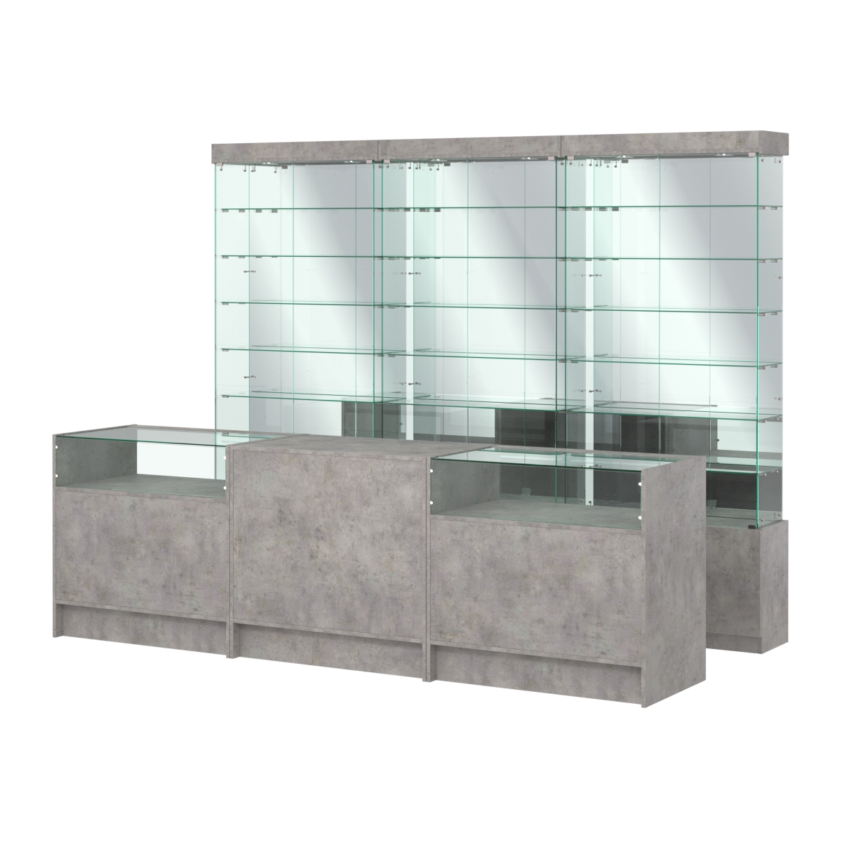 Комплект стеклянных витрин ИС-32 и прилавков ЭК-2 Бетон Чикаго светло-серый F186 ST9