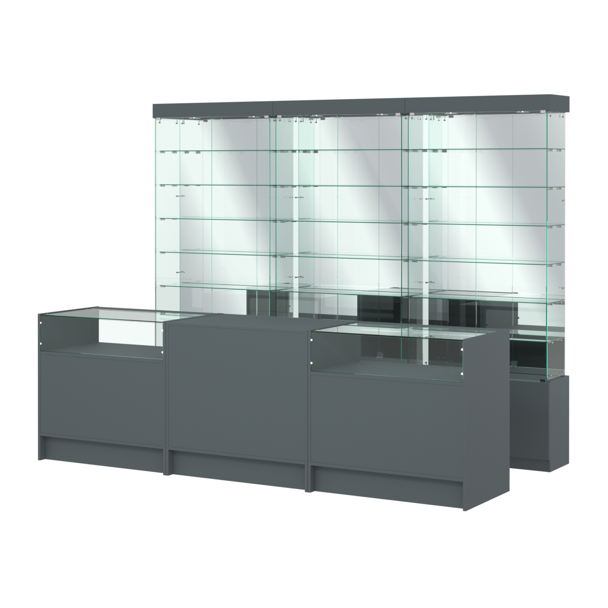 Комплект стеклянных витрин ИС-32 и прилавков ЭК-2 Темно-Серый