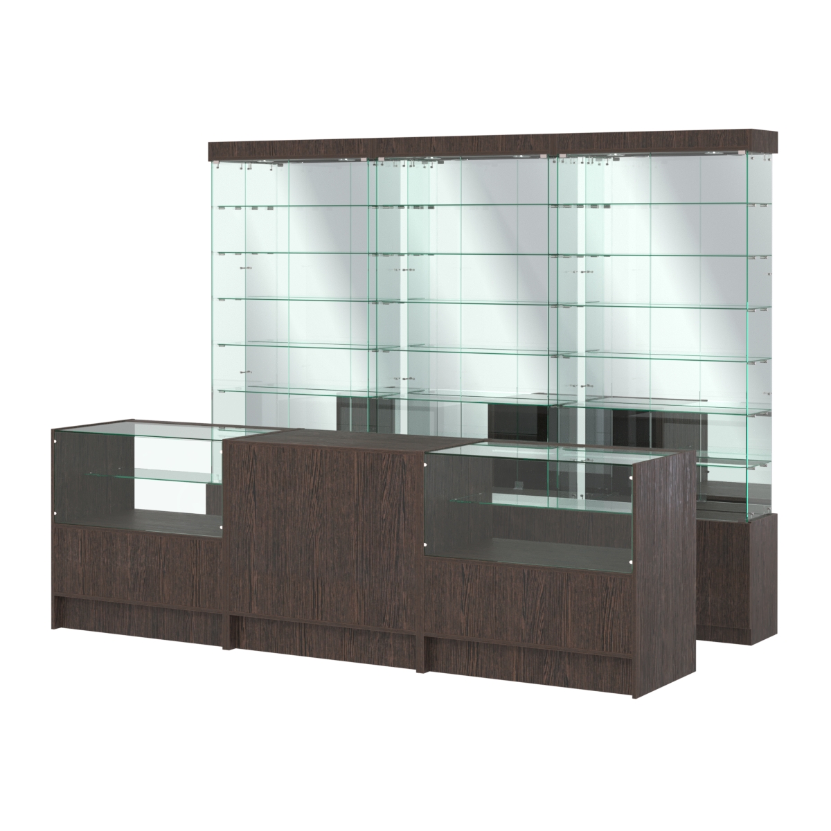 Комплект стеклянных витрин ИС-32 и прилавков ЭК-3 Дуб Венге