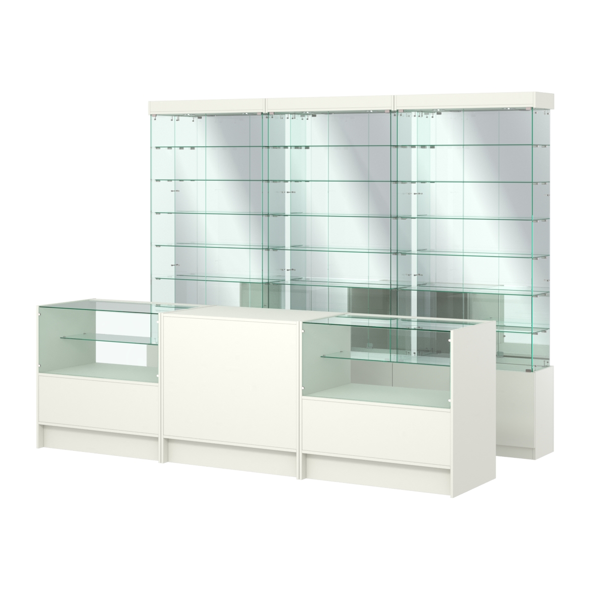 Комплект стеклянных витрин ИС-32 и прилавков ЭК-3 Белый