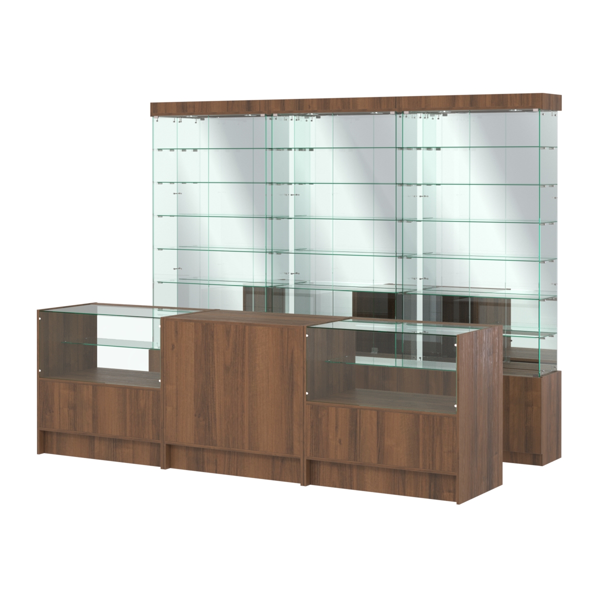 Комплект стеклянных витрин ИС-32 и прилавков ЭК-3 Орех