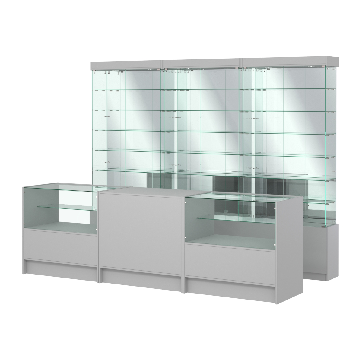 Комплект стеклянных витрин ИС-32 и прилавков ЭК-3 Серый