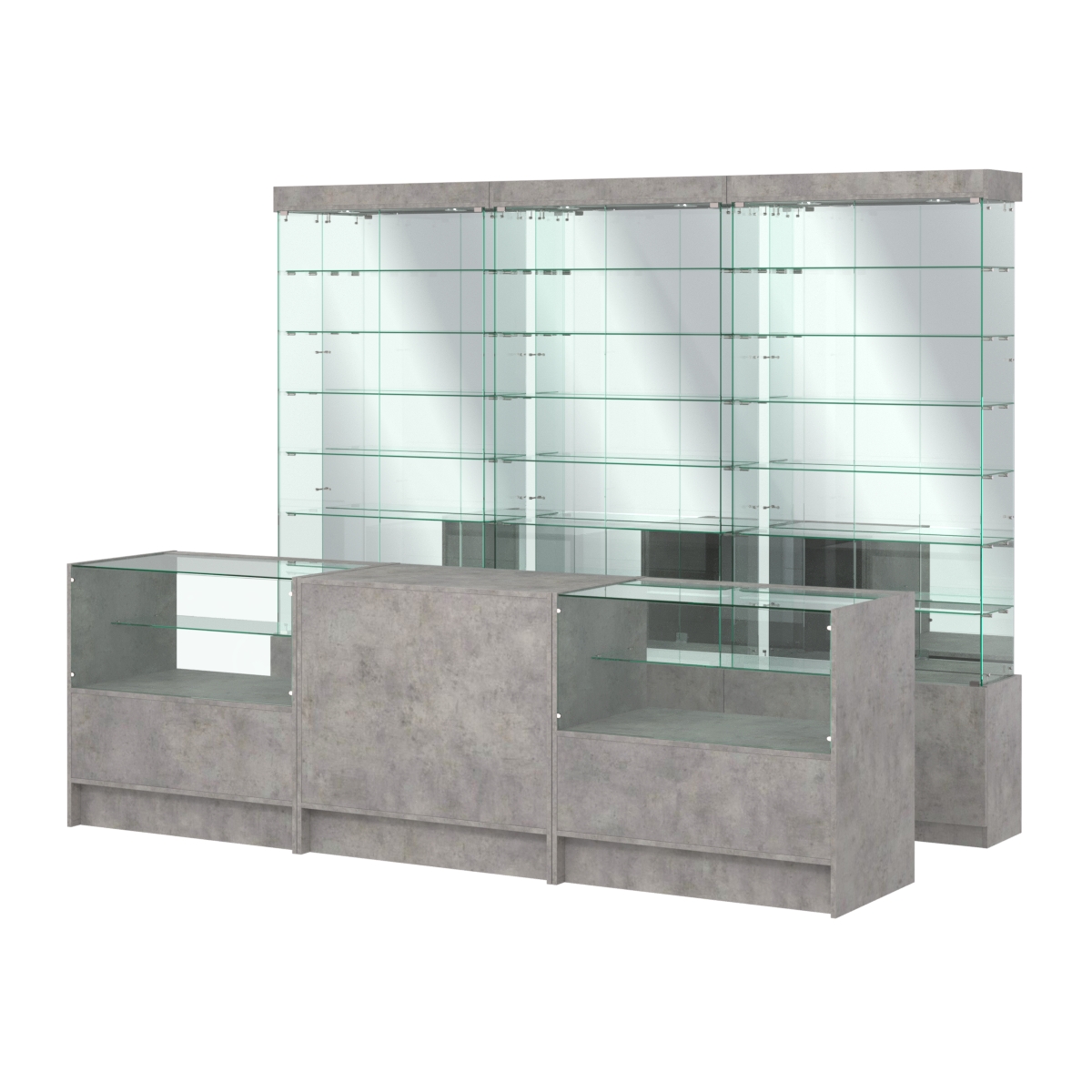 Комплект стеклянных витрин ИС-32 и прилавков ЭК-3 Бетон Чикаго светло-серый F186 ST9