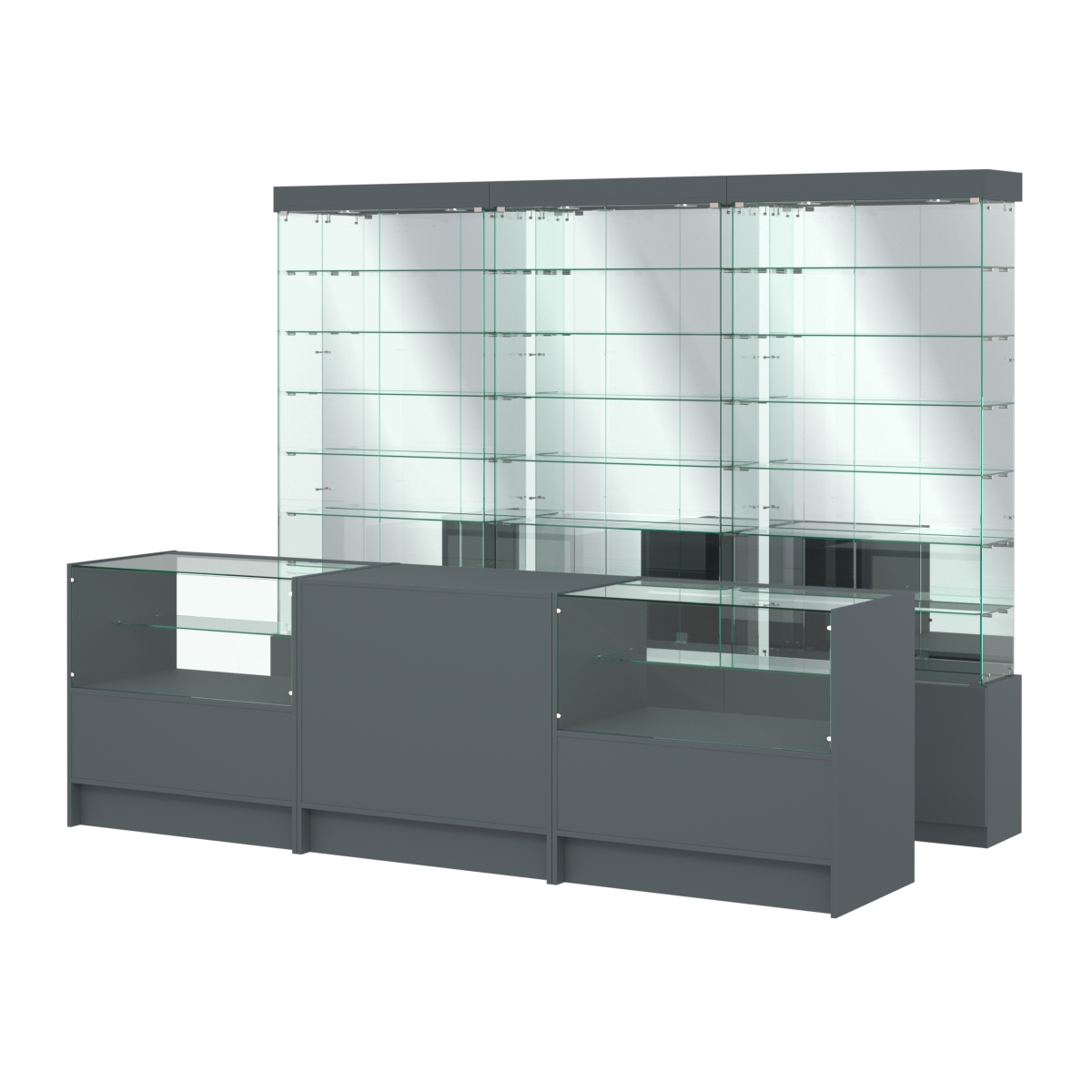 Комплект стеклянных витрин ИС-32 и прилавков ЭК-3 Темно-Серый