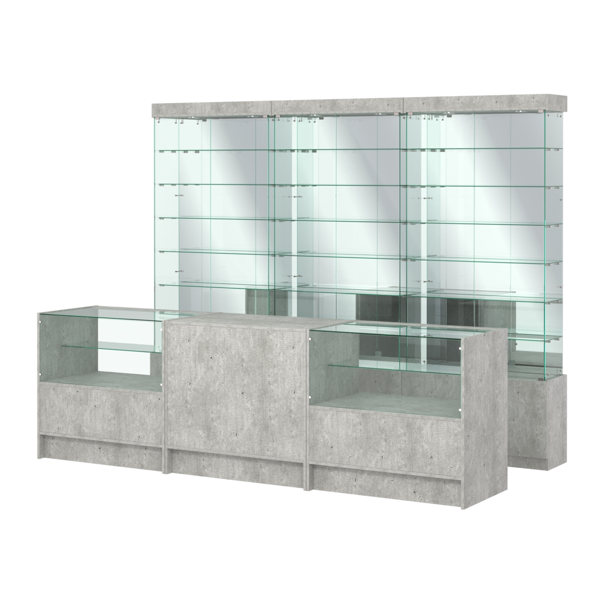 Комплект стеклянных витрин ИС-32 и прилавков ЭК-3 Метрополитан Грей