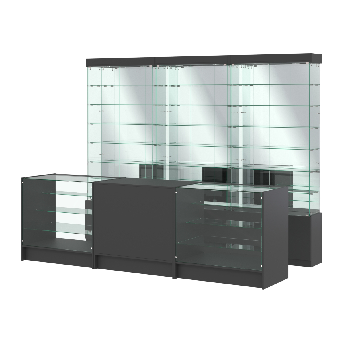 Комплект стеклянных витрин ИС-32 и прилавков ЭК-4 Черный