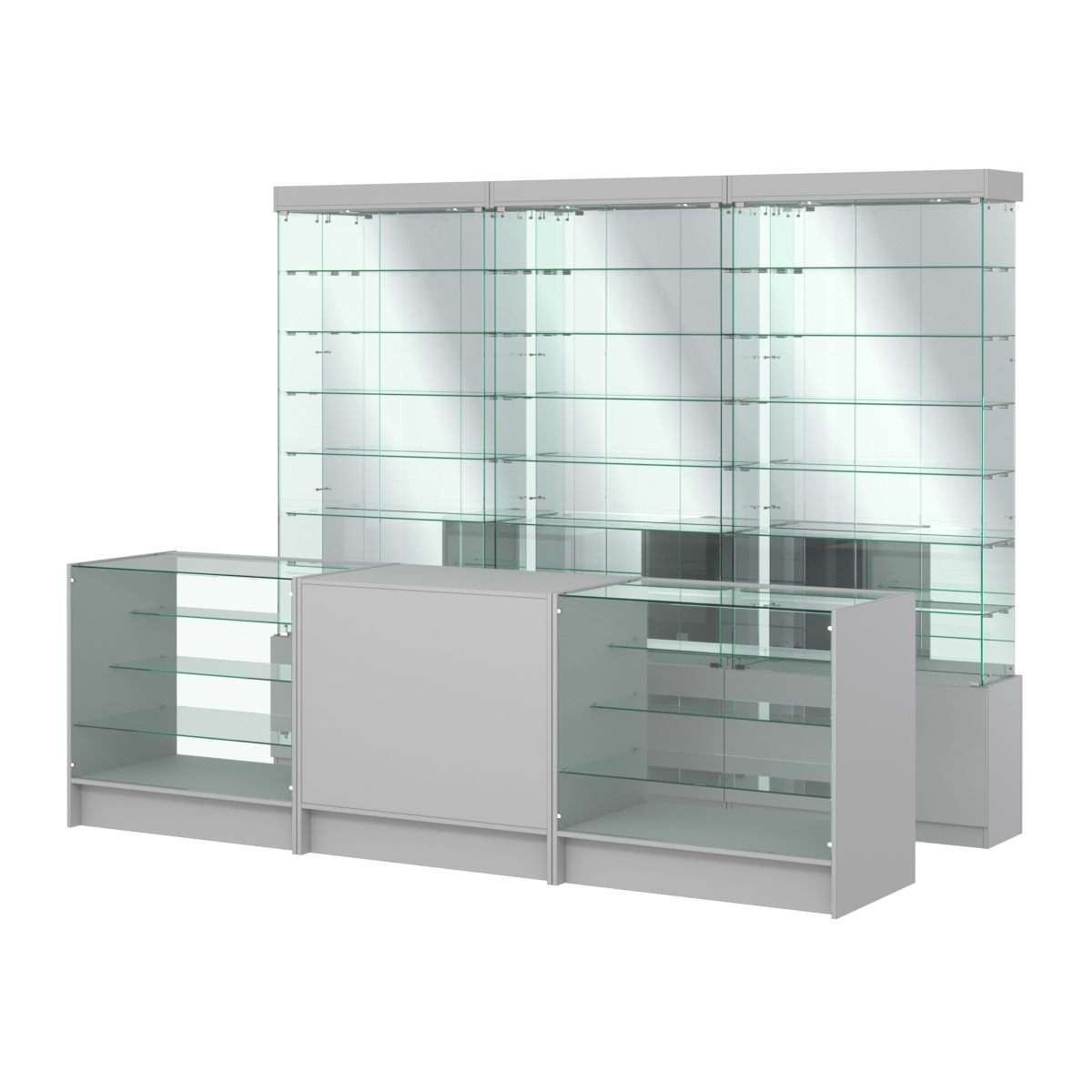 Комплект стеклянных витрин ИС-32 и прилавков ЭК-4 Серый