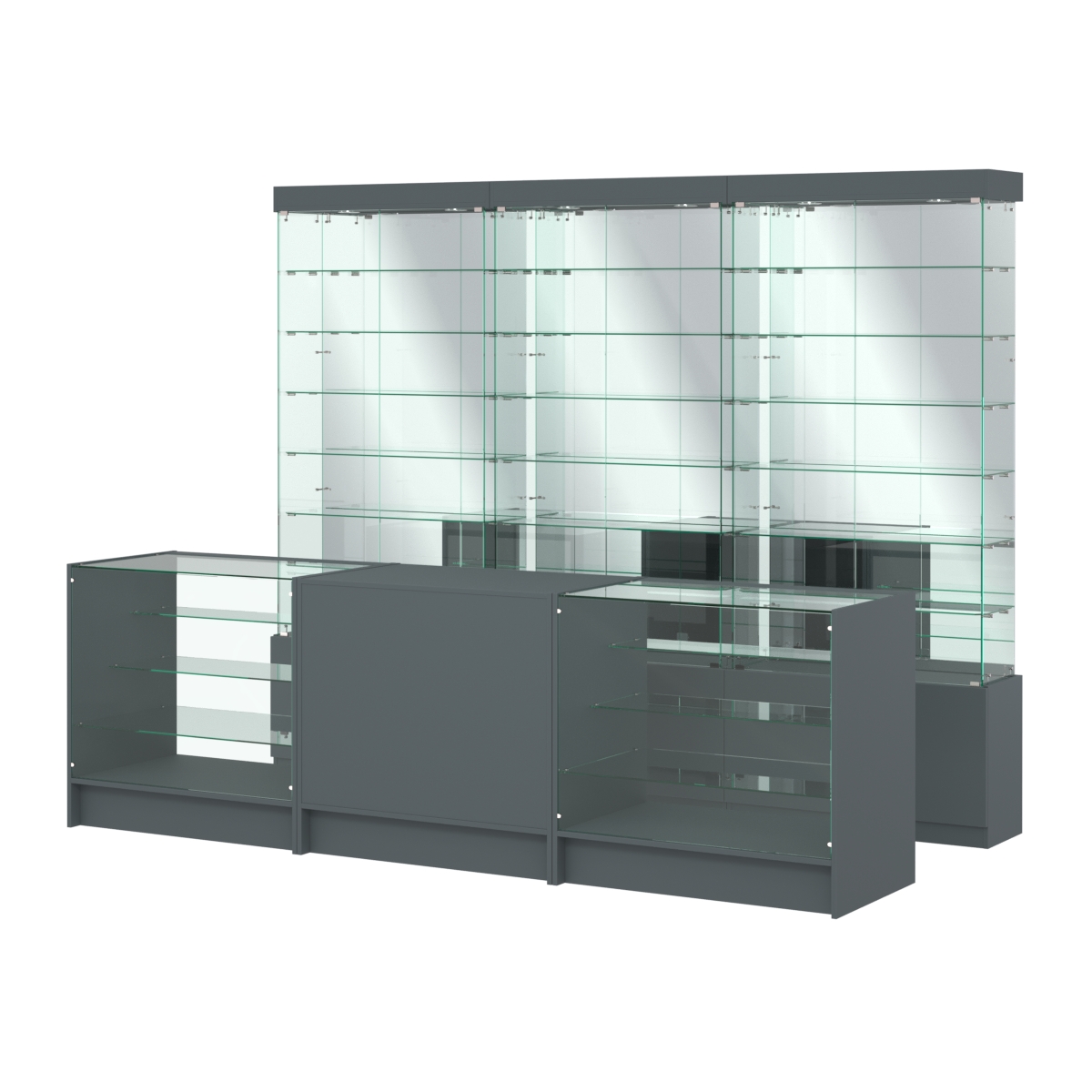 Комплект стеклянных витрин ИС-32 и прилавков ЭК-4 Темно-Серый