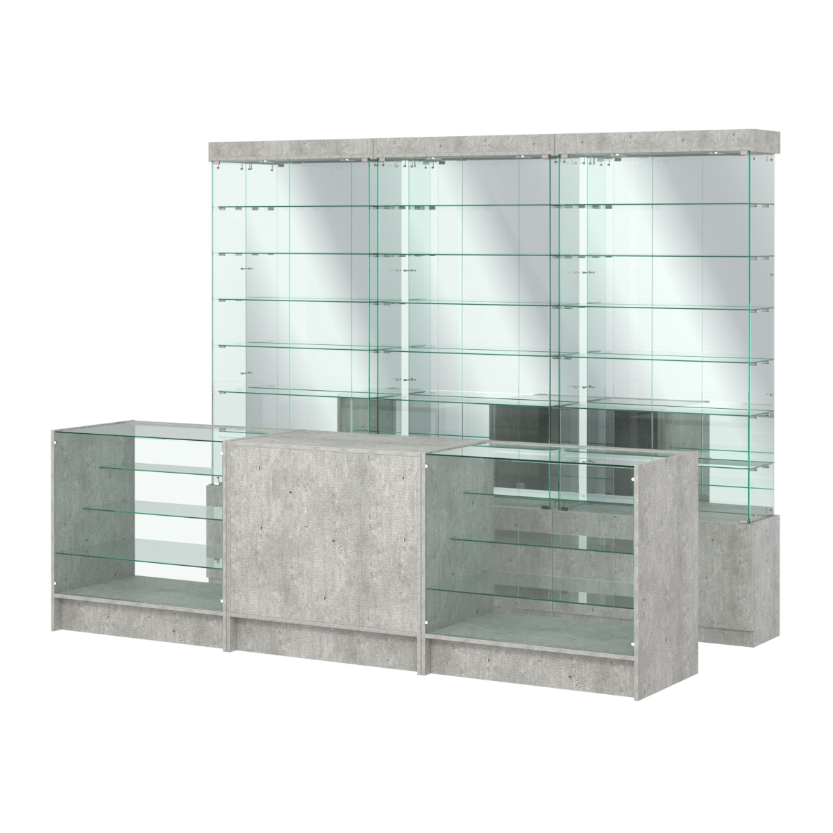 Комплект стеклянных витрин ИС-32 и прилавков ЭК-4 Метрополитан Грей