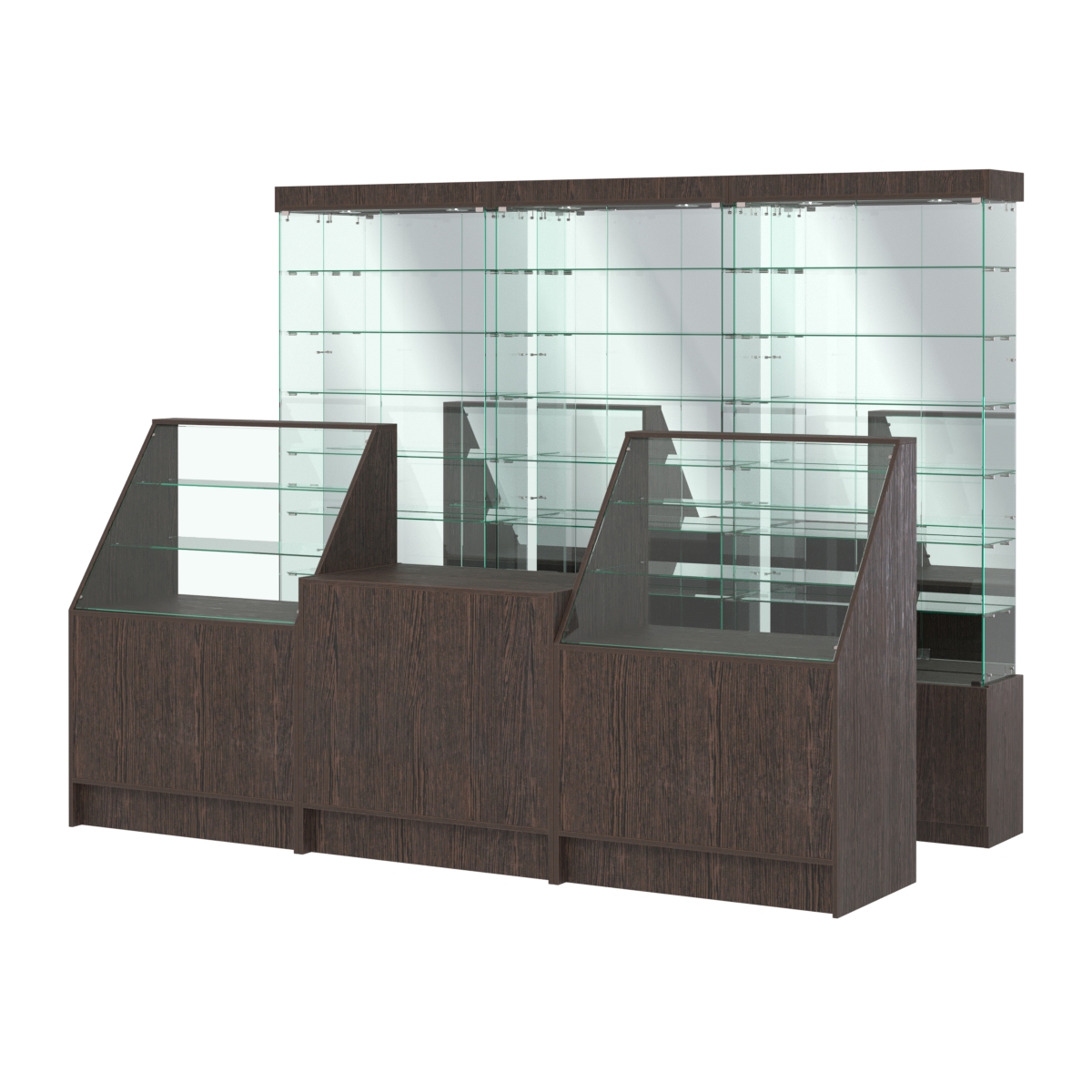 Комплект стеклянных витрин ИС-32 и прилавков ЭК-7 Дуб Венге
