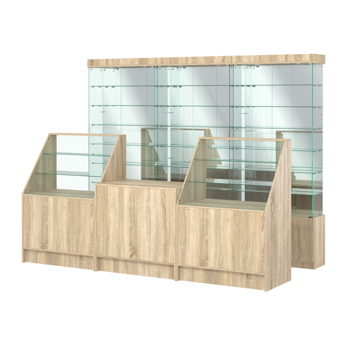 Комплект стеклянных витрин ИС-32 и прилавков ЭК-7 Дуб сонома