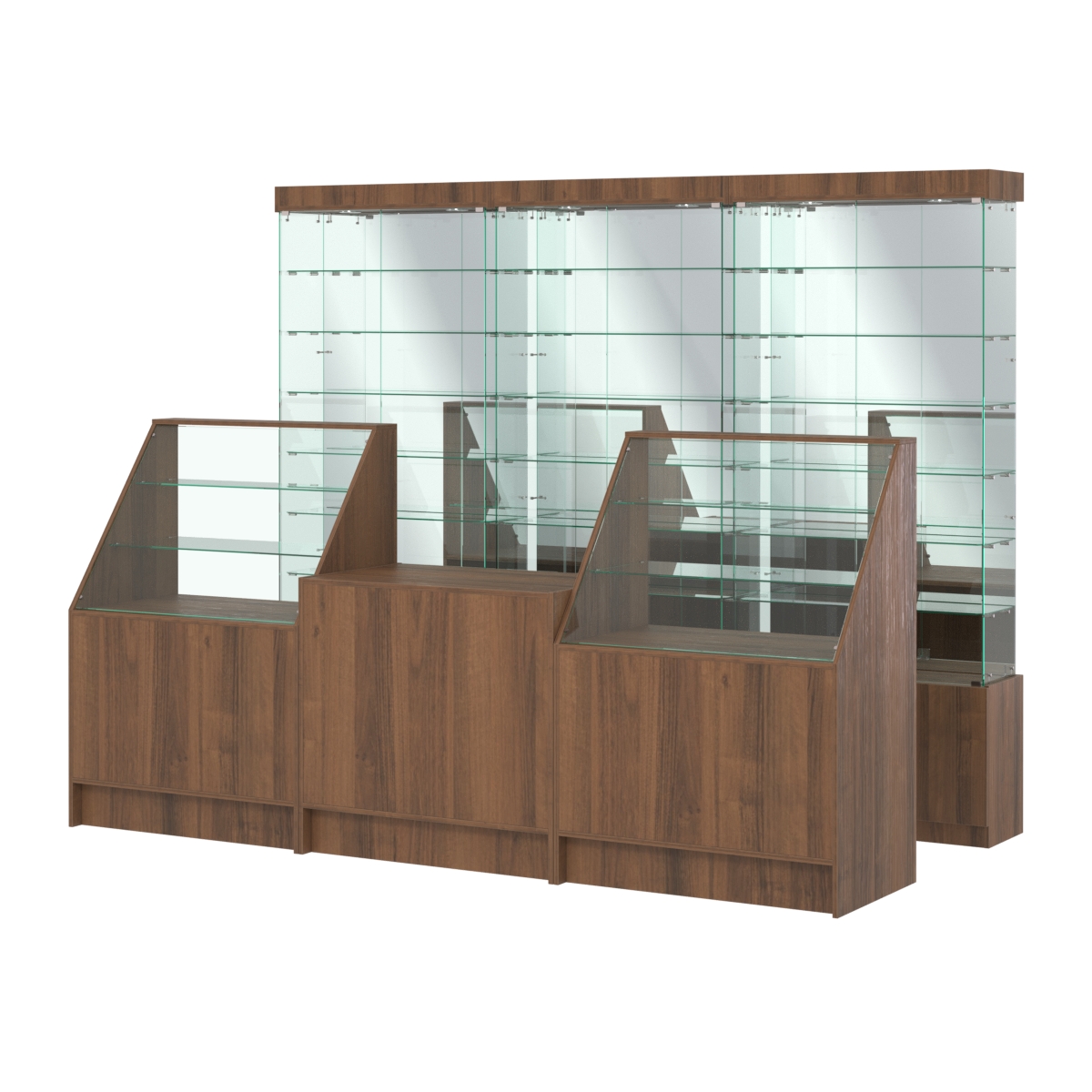 Комплект стеклянных витрин ИС-32 и прилавков ЭК-7 Орех