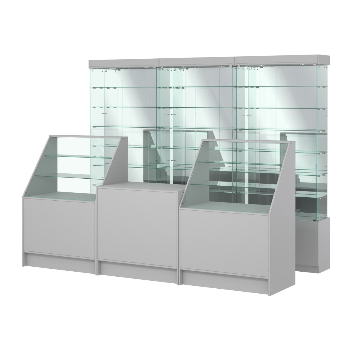 Комплект стеклянных витрин ИС-32 и прилавков ЭК-7 Серый