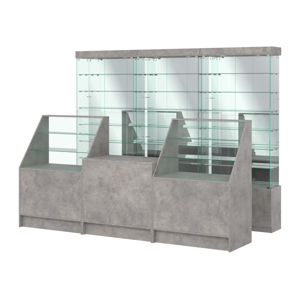 Комплект стеклянных витрин ИС-32 и прилавков ЭК-7 Бетон Чикаго светло-серый F186 ST9