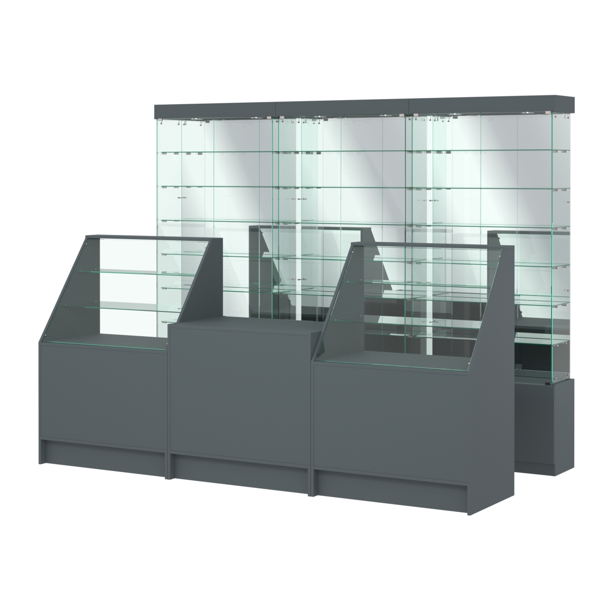 Комплект стеклянных витрин ИС-32 и прилавков ЭК-7 Темно-Серый