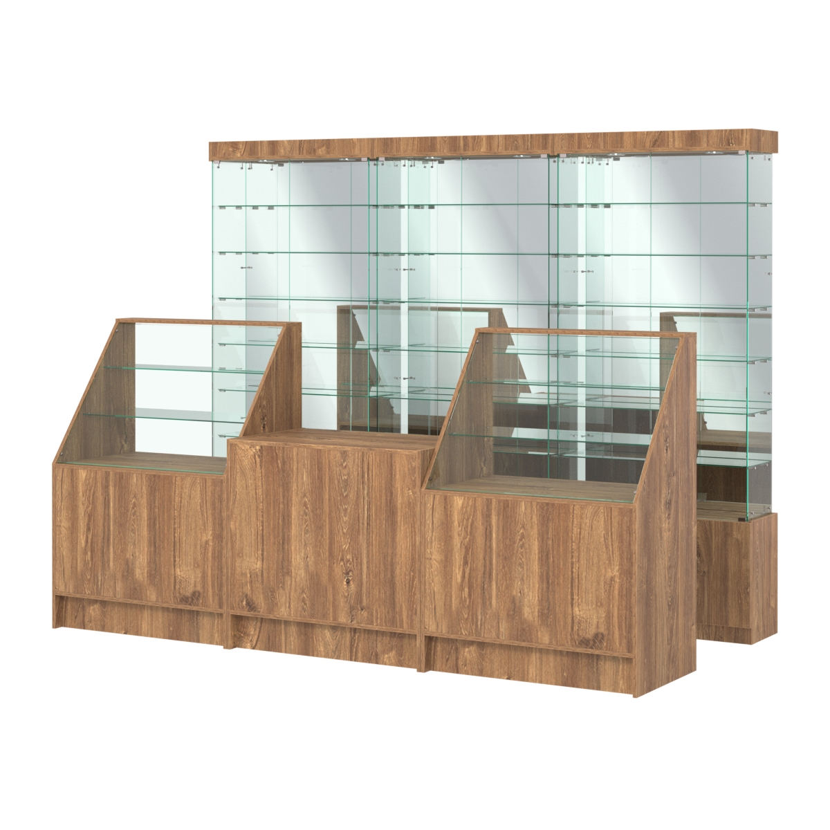 Комплект стеклянных витрин ИС-32 и прилавков ЭК-7 Дуб Канзас коричневый
