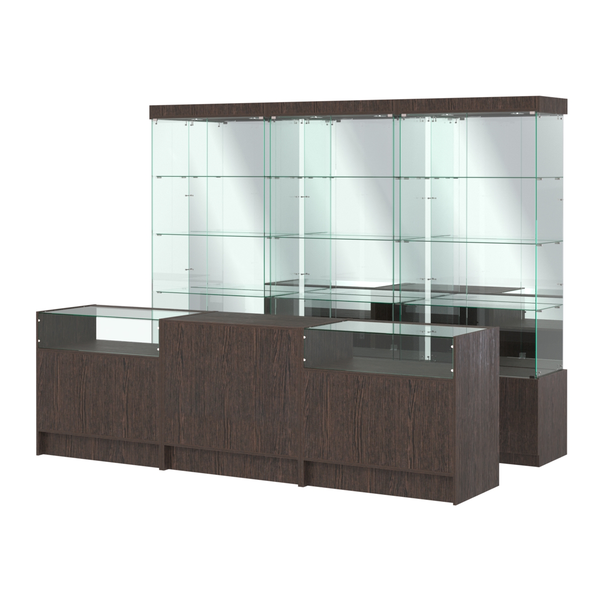 Комплект стеклянных витрин ИС-03 и прилавков ЭК-2 Дуб Венге