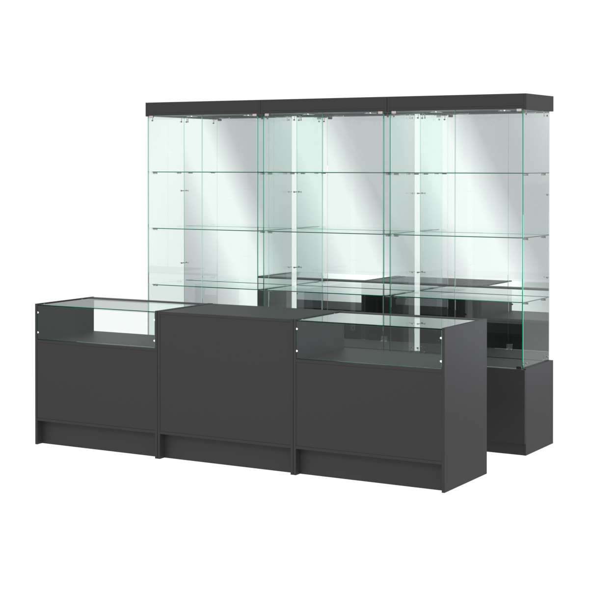 Комплект стеклянных витрин ИС-03 и прилавков ЭК-2 Черный