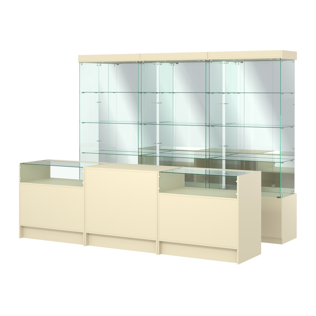 Комплект стеклянных витрин ИС-03 и прилавков ЭК-2 Крем Вайс