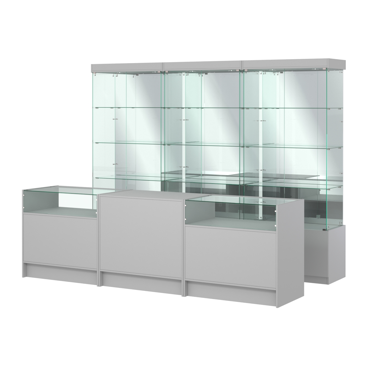 Комплект стеклянных витрин ИС-03 и прилавков ЭК-2 Серый