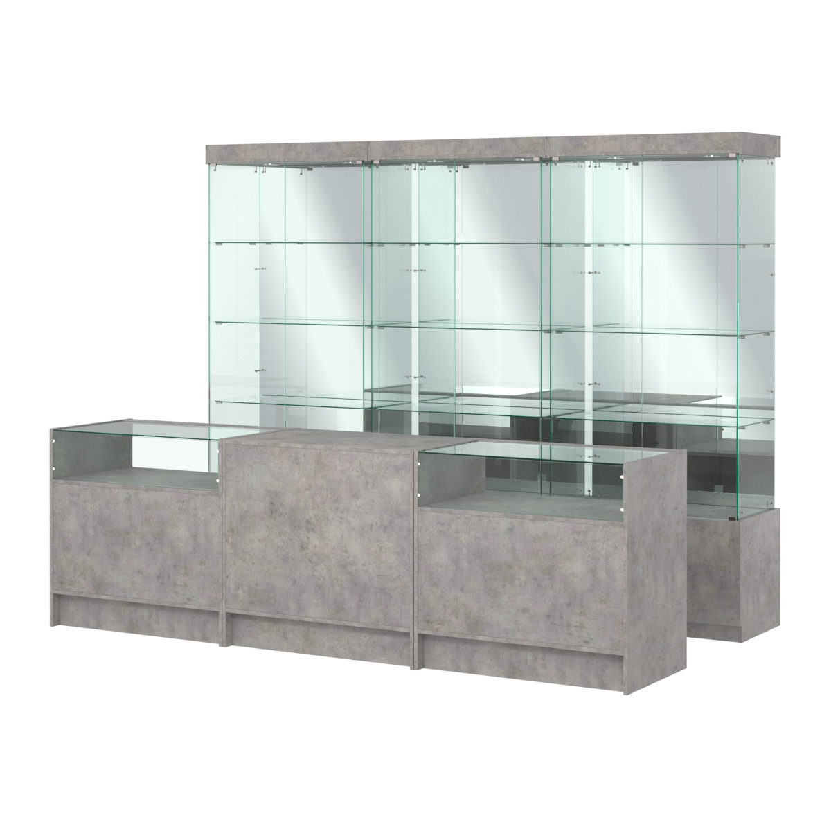 Комплект стеклянных витрин ИС-03 и прилавков ЭК-2 Бетон Чикаго светло-серый F186 ST9