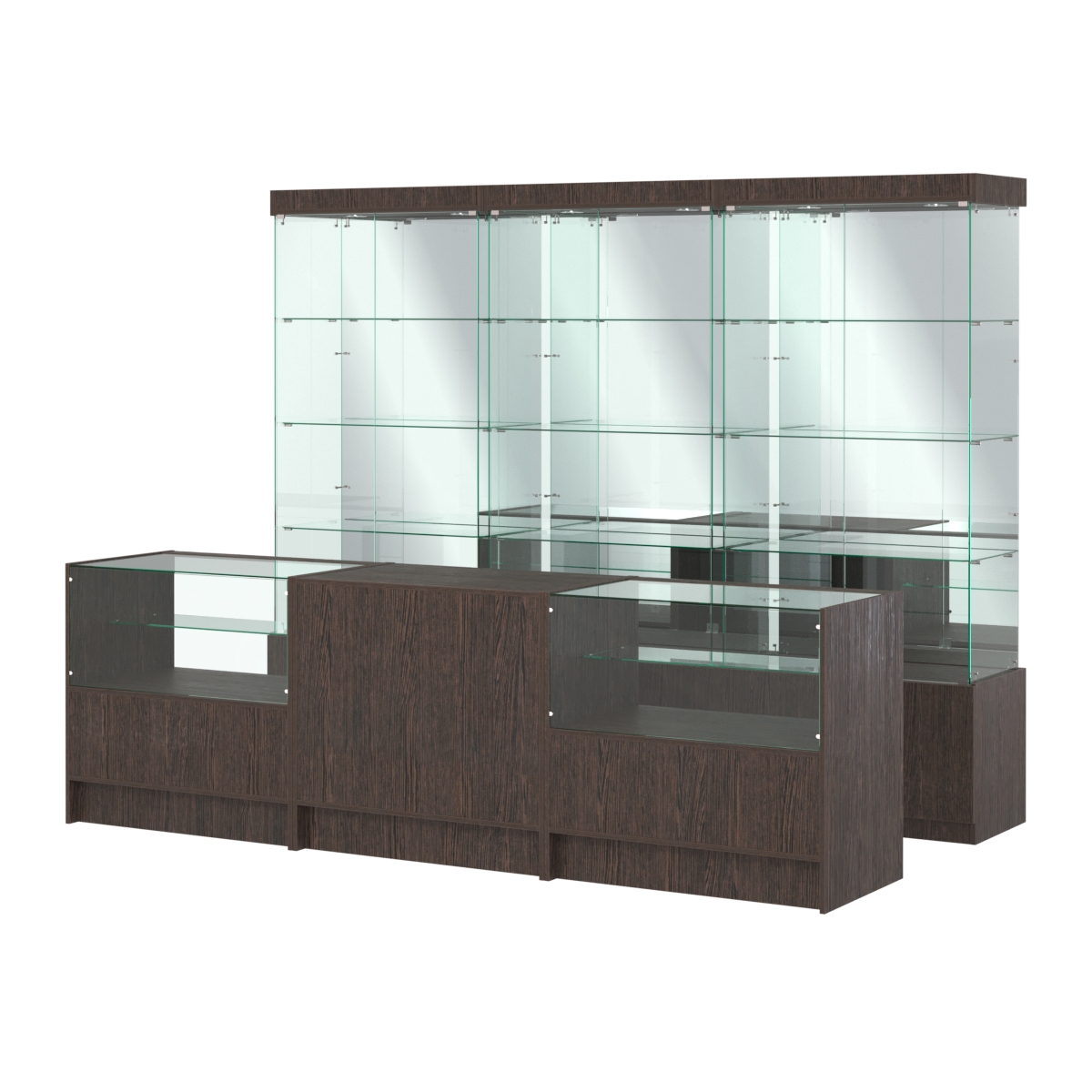 Комплект стеклянных витрин ИС-03 и прилавков ЭК-3 Дуб Венге