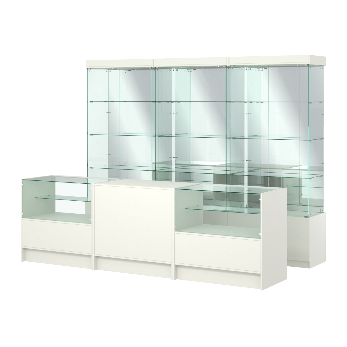 Комплект стеклянных витрин ИС-03 и прилавков ЭК-3 Белый