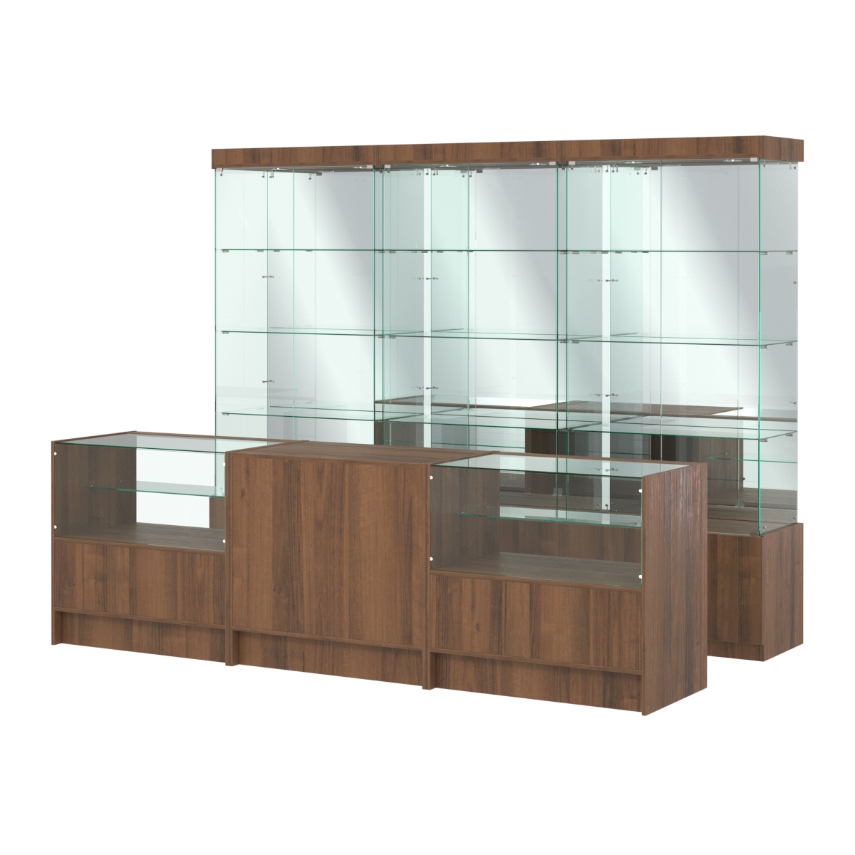 Комплект стеклянных витрин ИС-03 и прилавков ЭК-3 Орех