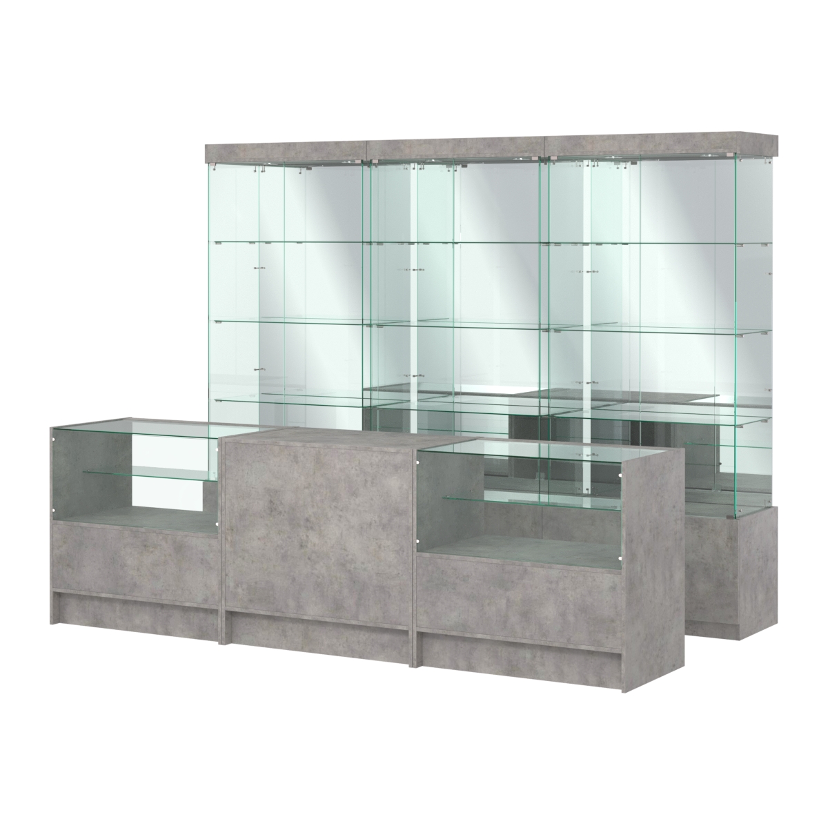 Комплект стеклянных витрин ИС-03 и прилавков ЭК-3 Бетон Чикаго светло-серый F186 ST9