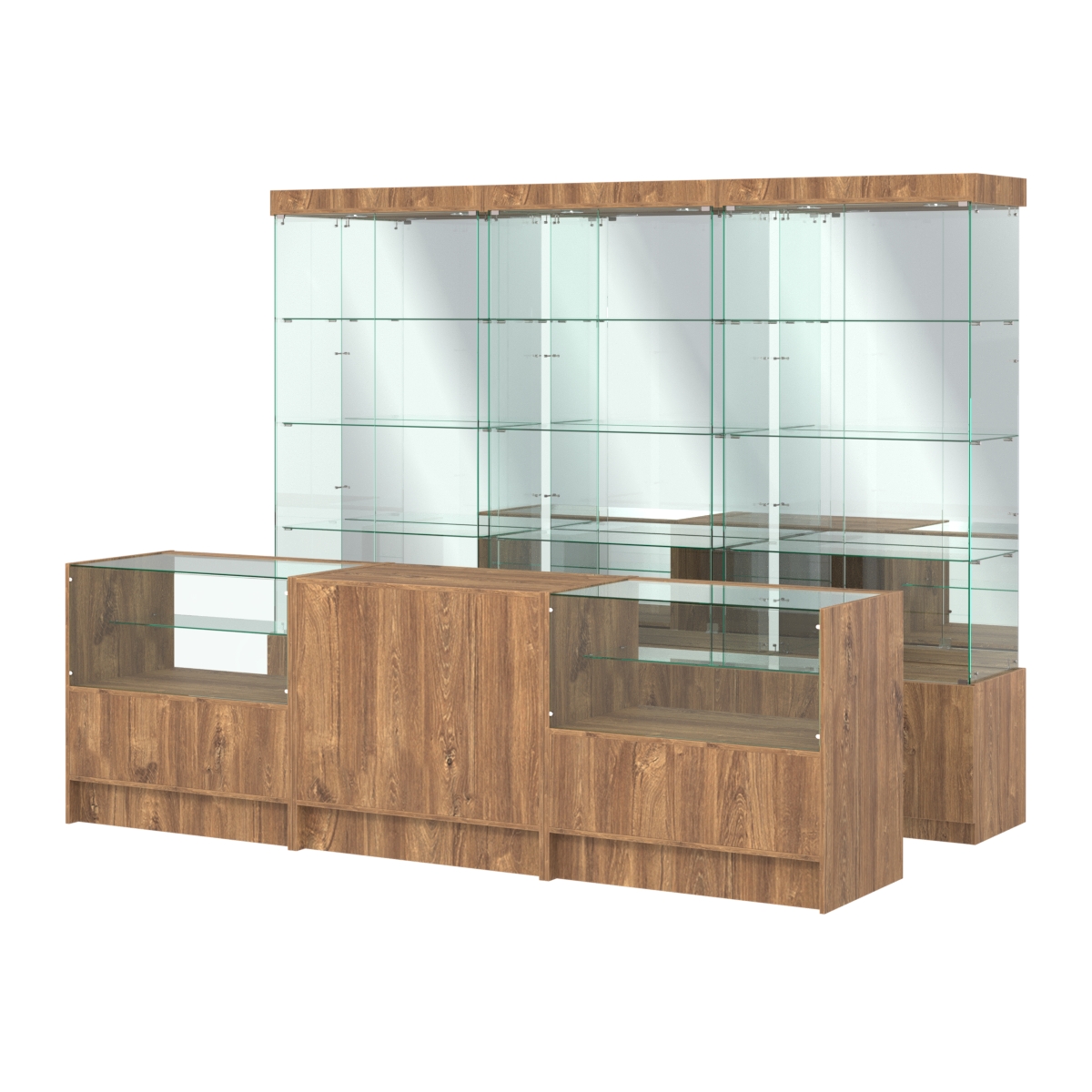 Комплект стеклянных витрин ИС-03 и прилавков ЭК-3 Дуб Канзас коричневый