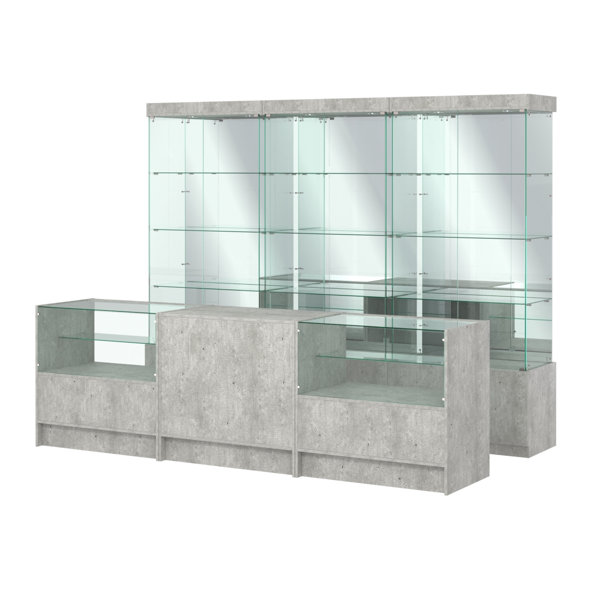 Комплект стеклянных витрин ИС-03 и прилавков ЭК-3 Метрополитан Грей