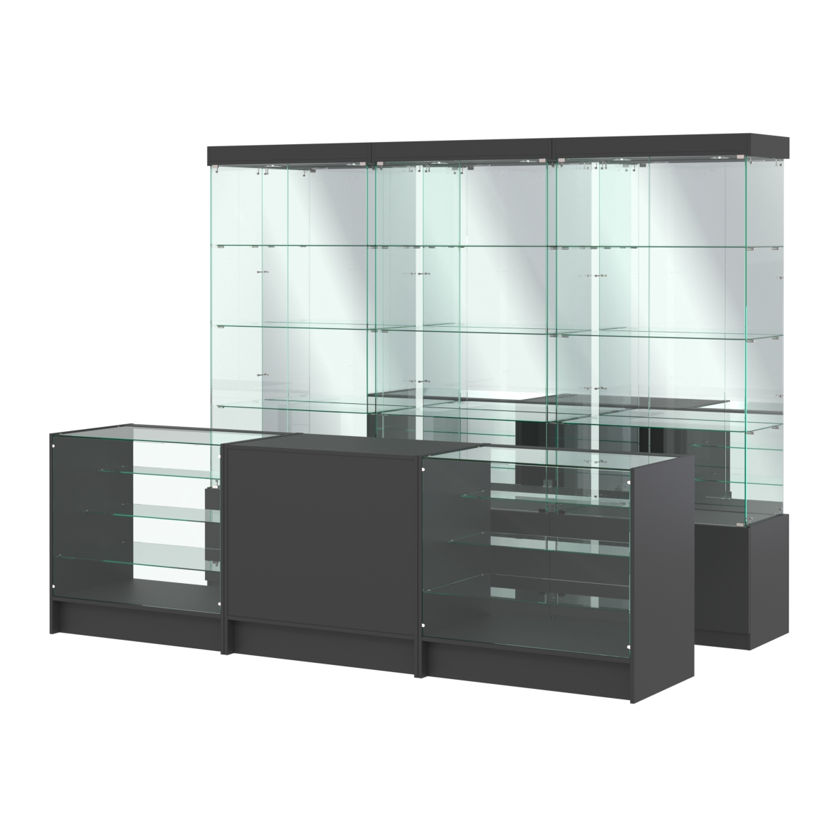 Комплект стеклянных витрин ИС-03 и прилавков ЭК-4 Черный