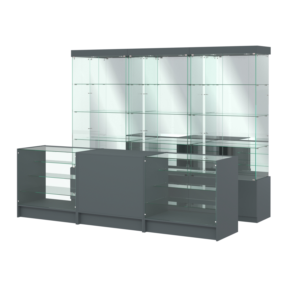 Комплект стеклянных витрин ИС-03 и прилавков ЭК-4 Темно-Серый