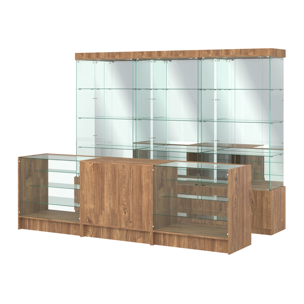 Комплект стеклянных витрин ИС-03 и прилавков ЭК-4 Дуб Канзас коричневый