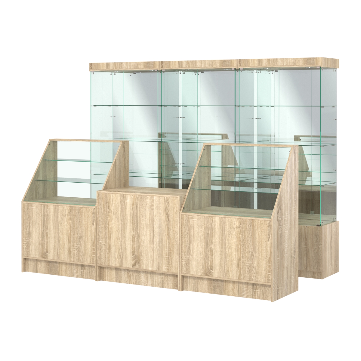 Комплект стеклянных витрин ИС-03 и прилавков ЭК-7 Дуб сонома