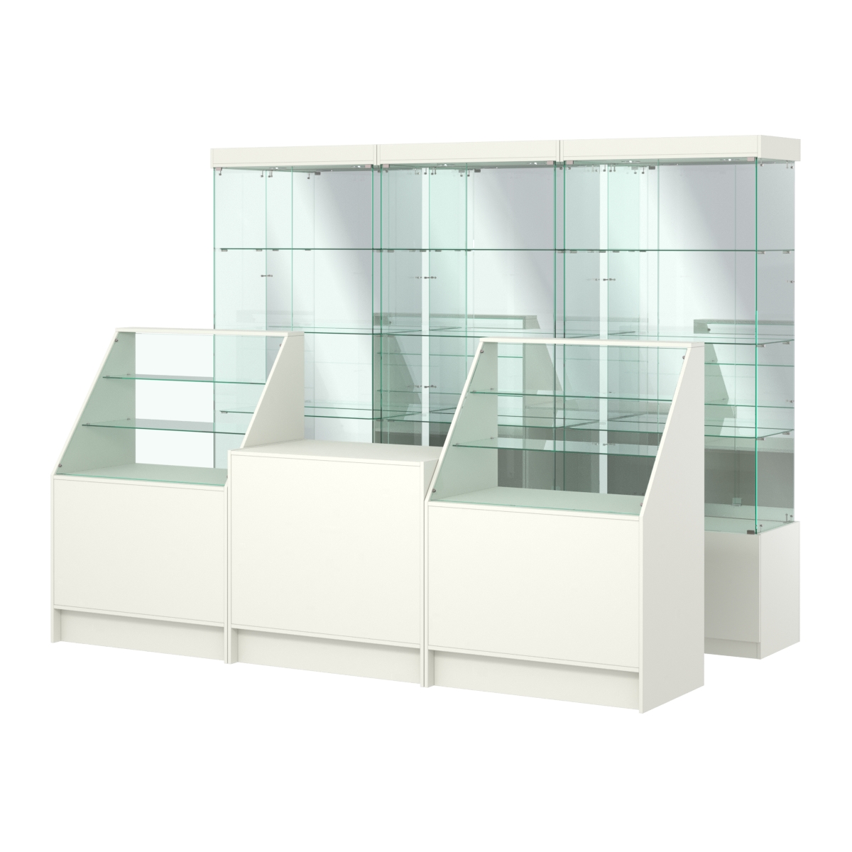 Комплект стеклянных витрин ИС-03 и прилавков ЭК-7 Белый