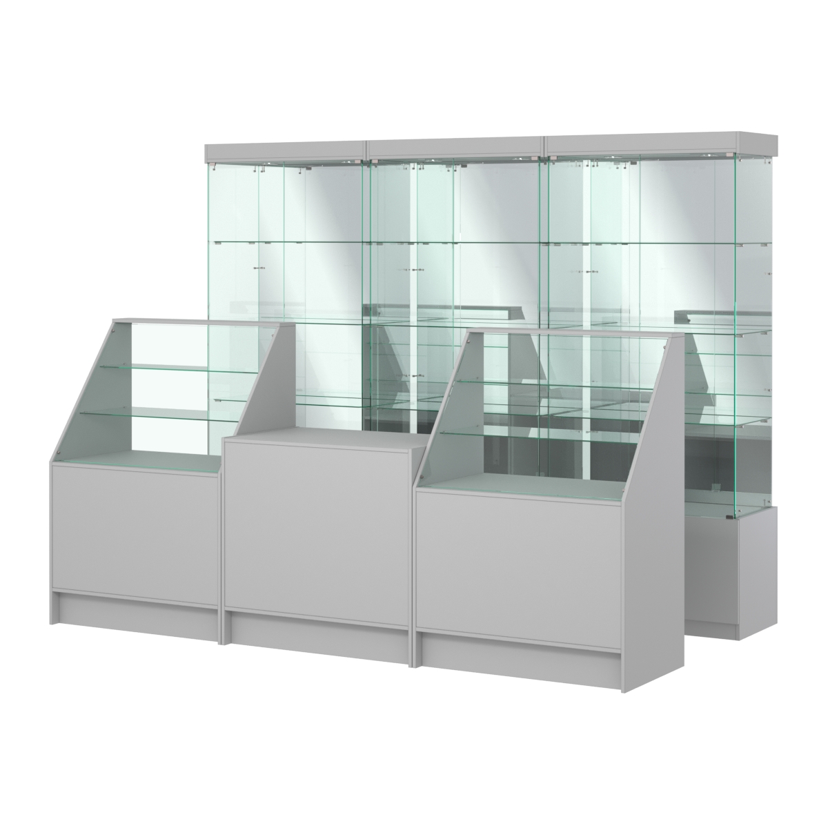Комплект стеклянных витрин ИС-03 и прилавков ЭК-7 Серый