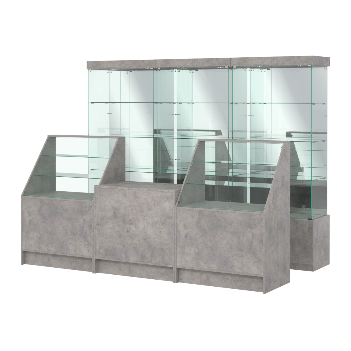 Комплект стеклянных витрин ИС-03 и прилавков ЭК-7 Бетон Чикаго светло-серый F186 ST9