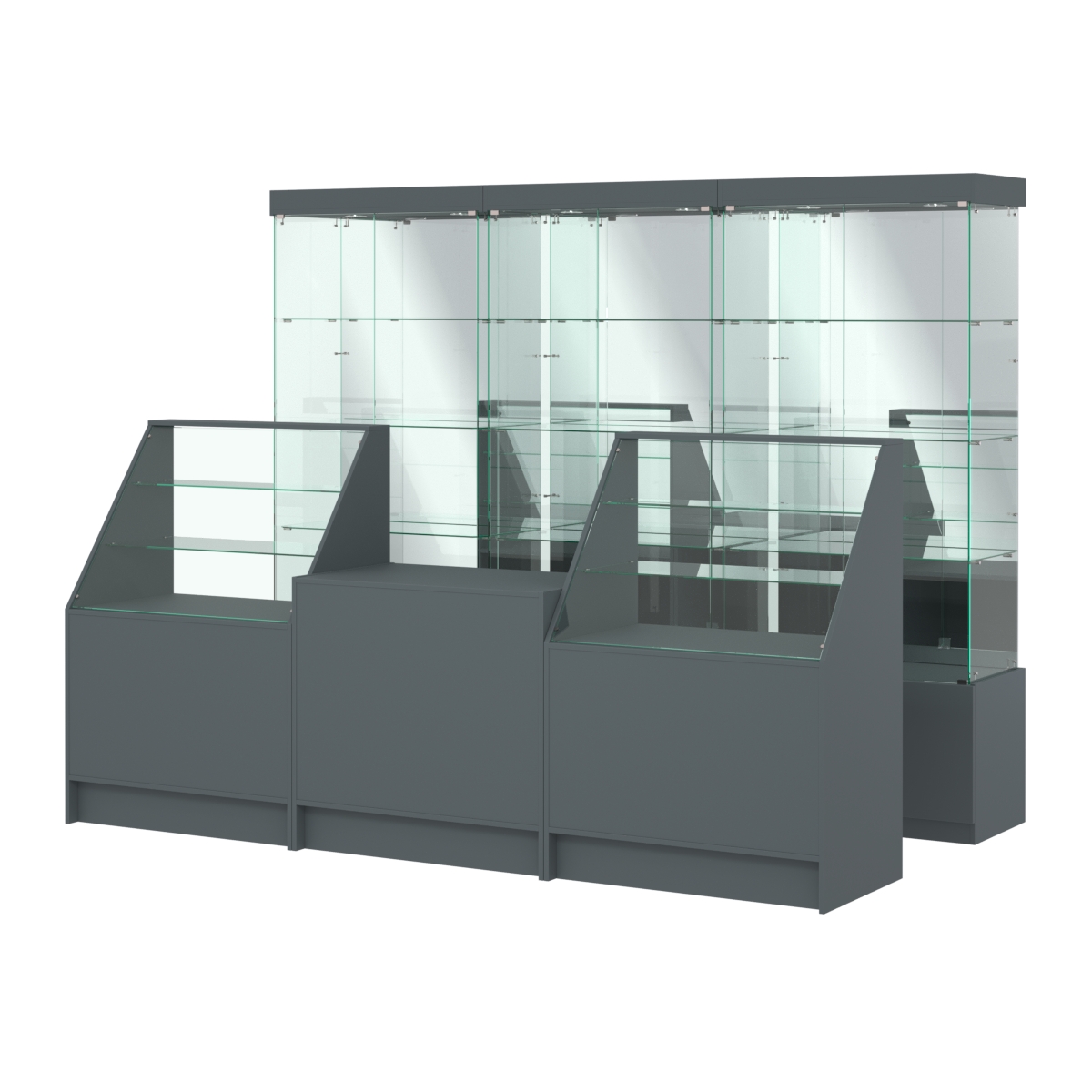 Комплект стеклянных витрин ИС-03 и прилавков ЭК-7 Темно-Серый