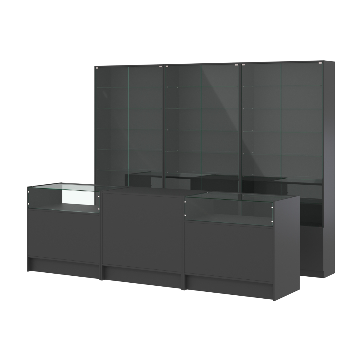 Комплект витрин с регулировочными полками NE-6 №12 и прилавков ЭК-2 Черный