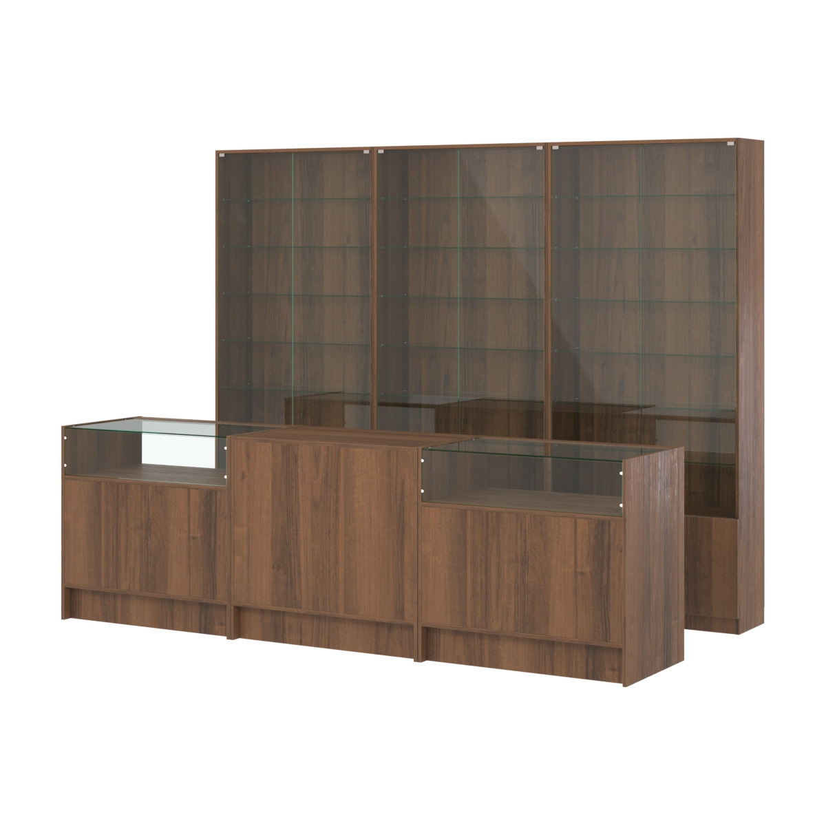 Комплект витрин с регулировочными полками NE-6 №12 и прилавков ЭК-2 Орех