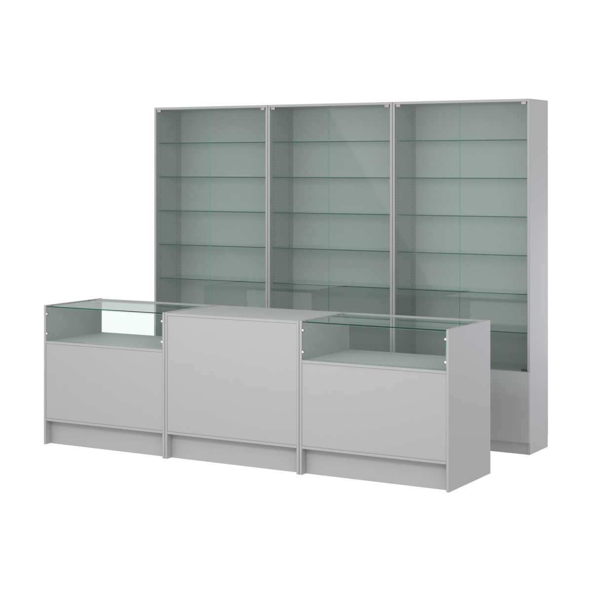 Комплект витрин с регулировочными полками NE-6 №12 и прилавков ЭК-2 Серый