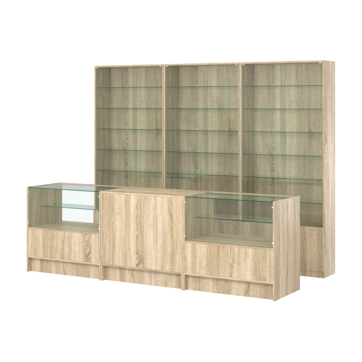 Комплект витрин с регулировочными полками NE-6 №12 и прилавков ЭК-3 Дуб сонома